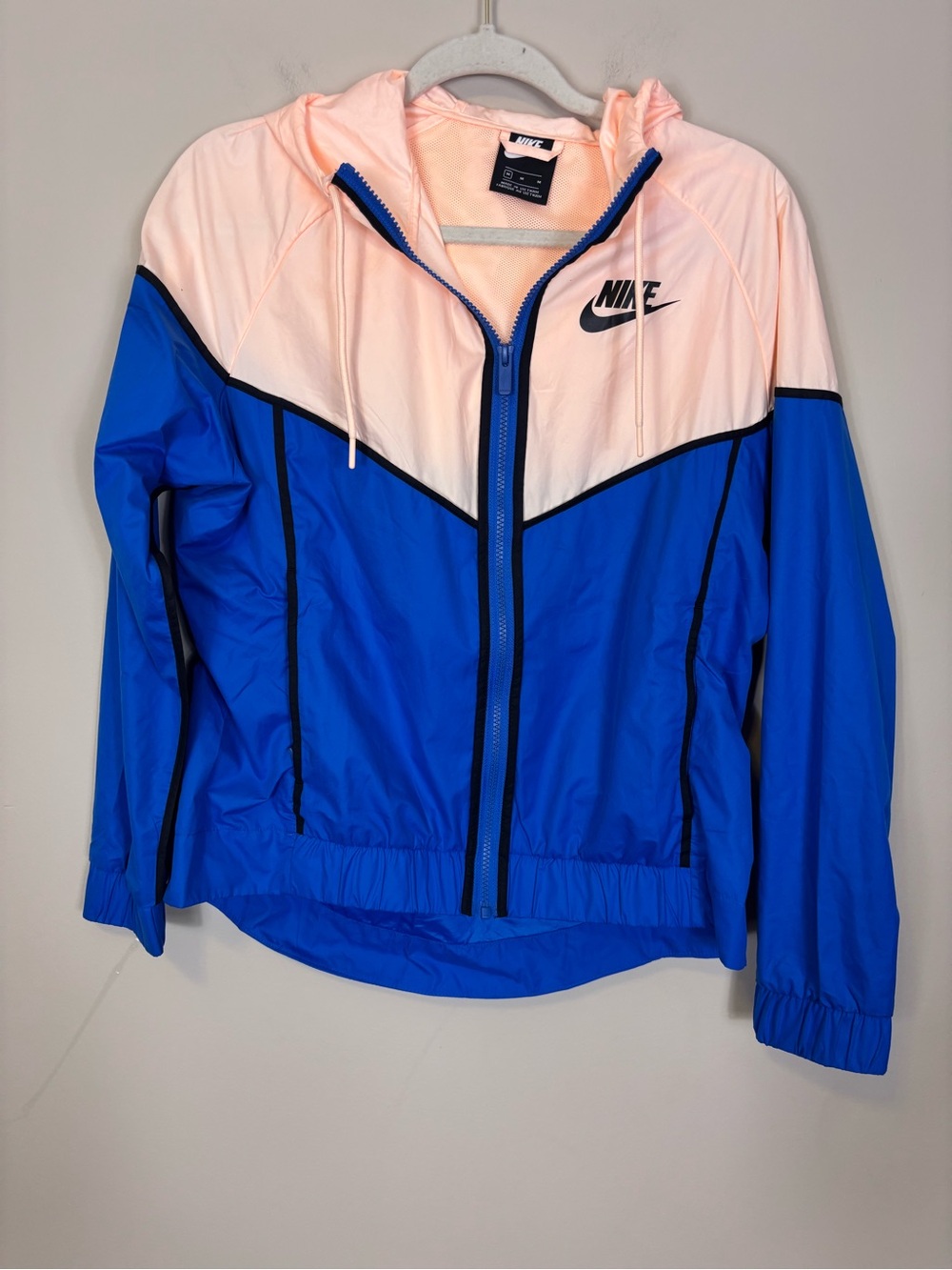 Nike Light Pink and Blue Colorblock Hooded Windbreaker Jacket Women’s Medium